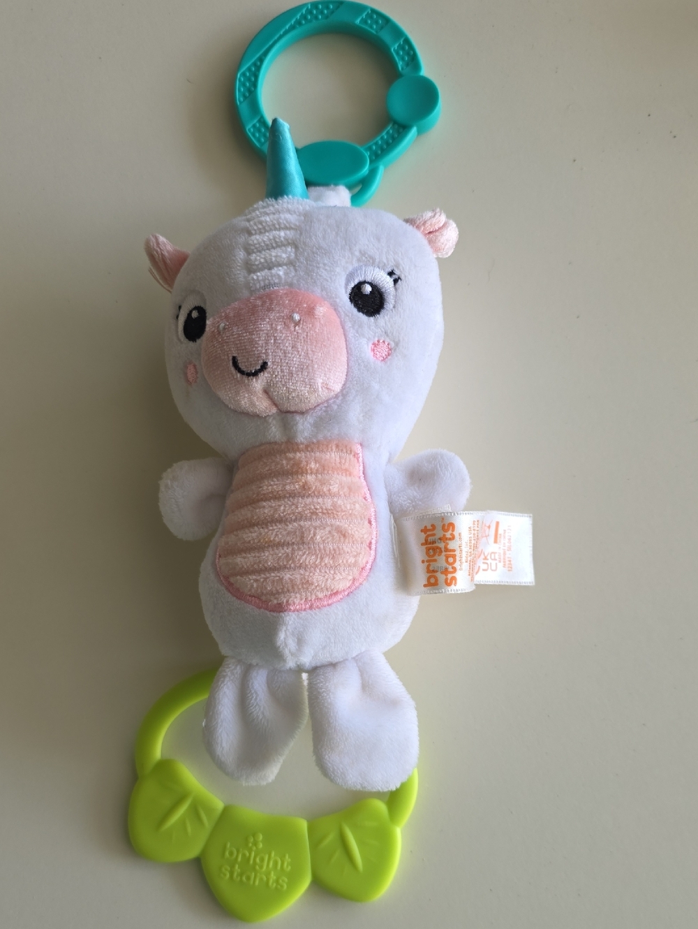 Bright Starts Plush Unicorn Teether Toy - White with Pink & Teal